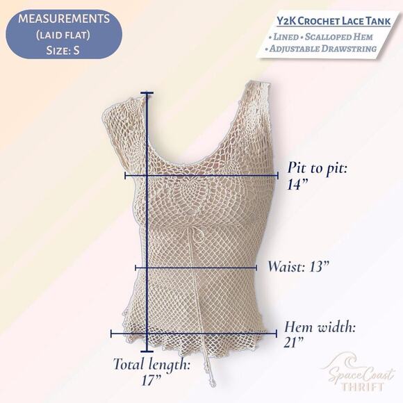 Y2K Crochet Open Weave Tank Top Scalloped Hem Boho Fairycore VTG Festival Chic S - Picture 8 of 14